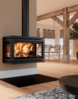 Vidar triple large wall wood burning fireplace by Dru available at Spacio in India.