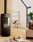 Indoor gas fireplace stove in a modern home
