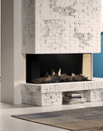 3 sides glass linear gas fireplace from Dru in a contemporary luxury interior