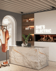 Holographic fireplace in a luxury commercial space