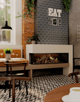 Holographic fireplace in a cafe