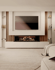 Holographic fireplace in a luxury bedroom interior