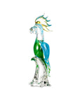 Duccio Di Segna Parrot Turquoise Big crystal sculpture in vibrant green and blue, a luxury glass decor piece available at Spacio India