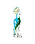 Side view of Duccio Di Segna’s Parrot Turquoise Big sculpture in crystal, showcasing artistic detail and vivid colour, now at Spacio India
