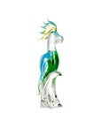 Full frontal view of Duccio Di Segna’s handcrafted Parrot Turquoise Big crystal glass decor sculpture, displayed at Spacio India