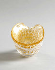Top angle of handcrafted cornucopia sculpture in amber and gold crystal by Duccio Di Segna, sold at Spacio India