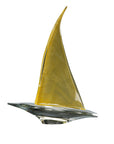 Medium Transparent Gold Sailing Boat sculpture by Duccio Di Segna in crystal, featuring a sleek gold sail and minimalist hull, available at Spacio India.