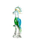 Duccio Di Segna Parrot Turquoise Big crystal sculpture in vibrant green and blue, a luxury glass decor piece available at Spacio India