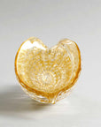Top front view of Big Amber & Gold Cornucopia decor sculpture by Duccio Di Segna, premium crystal object at Spacio India