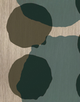 Abstract wall art panel cum serving tray featuring organic, irregular dark green and taupe-brown shapes over a textured light beige background.