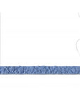 Decorative blue rectangular suspension lamp with floral patterns on a white background