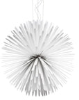 Decorative white hanging sphere with radiating spokes on a white background