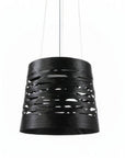 Black pendant light with a unique design on a white background from Foscarini available at Spacio retail store in Mumbai & Kolkata.