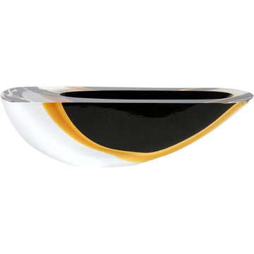 A Gardeco Glass Bowl Cance 160 Black Amber on a white surface, serving as a stunning focal point.