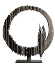 Decorative sculpture with circular design on a white background
