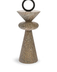 Decorative stone sculpture with a black circular top on a white background
