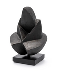 Black abstract sculpture on a white background