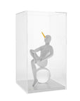 Abstract sculpture - The Pinnochio from Gardeco of a figure on a sphere inside a clear box on a white background available at Spacio retail stores in Mumbai & Kolkata