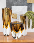 A group of Gardeco Glass Vase Triangle 3 Fume Amber vases with bicolour glass.