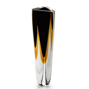 A Gardeco Glass Vase Triangle 1 Black Amber with a contemporary refinement.