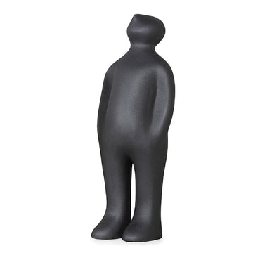 A Gardeco Ceramic Sculpture Visitor Large Graphite, featuring a black color and standing on a white background. Perfect for interior design purposes.