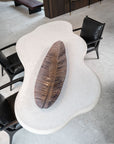 Gardeco Bronze Folha Bananeira Small Leaf Glass Platter placed on a white designer table at Spacio India, Brazilian luxury decor piece.