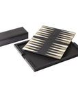 Reversible leather backgammon board by Giobagnara showcasing the ELIE SAAB monogram pattern with sleek monochrome detailing