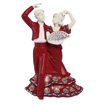 A Nadal Flamenco Red Sculpture of a couple dancing with a fan, perfect for collectors and those who appreciate sculptures.