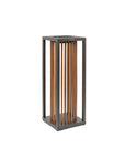 Decorative solar lantern with wooden slats and metal frame on a white background