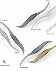 Collection of crystal glass samples in various colors on a white background from the Serene collection of Iris Cristal.