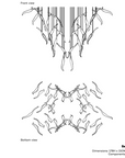 Technical drawings of a ceiling light fixture with front and bottom views, dimensions, and component count.