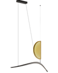 Modern pendant light with a gold half-circle design on a black background