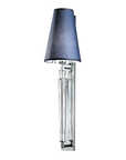 Wall-mounted lamp with a blue shade and clear cylindrical base on a white background by Italamp available at Spacio in India.