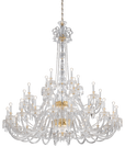 Large Italamp Dogma chandelier suspended from gold chain, highlighting its majestic scale and refined Italian design, featured at Spacio India.