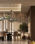 Italamp Kaleido Ori sculptural fluid art installation light above a dining table in a luxury apartment interiors