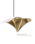 Close up of Italamp Kaleido Ori sculptural fluid art element in white and gold porcelain
