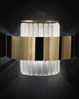 Close-up of Italamp Crono Wall Lamp with gold metal band and etched crystal glass, designed in Italy and available at Spacio India for luxury interior wall lighting.