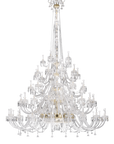 Full view of Italamp Dogma chandelier with tiered design and gold accents, a centrepiece in luxury decorative lighting, from Spacio India.