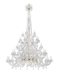 Full view of Italamp Dogma chandelier with tiered design and gold accents, a centrepiece in luxury decorative lighting, from Spacio India.