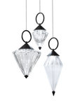 Italamp Donna Suspension Lamp with three faceted crystal diffusers and black ring tops, elegant Italian design showcased at Spacio India