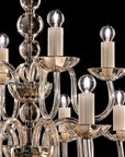 Detailed view of Italamp Evoque chandelier in clear glass with lights, Venetian-inspired modern lighting available at Spacio India.