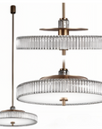 Three angle view of Italamp Gilda Suspension showcasing precision-cut crystal and corten metal detailing. Italian designer lamp from Italamp at Spacio India.