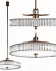 Three angle view of Italamp Gilda Suspension showcasing precision-cut crystal and corten metal detailing. Italian designer lamp from Italamp at Spacio India.