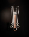 Wall-mounted Italamp Licio light with candle-like central rod and nickel-finish bracket. Ideal for wet areas or foyers. Spacio India.