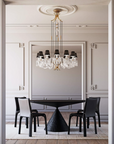 Italamp Margot Chandelier in a classic dining room setting with gold, crystal, and fabric details – luxury lighting by Italamp Italy at Spacio India