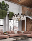 Contemporary loft styled with Italamp Margot Chandelier featuring artistic crystal arms and fabric diffusers – premium chandelier at Spacio India