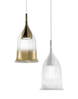Pair of Italamp Nola Pendant Lamps with white-shaded glass in a dark-toned modern interior, premium pendant lights available at Spacio India.