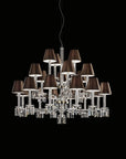 Close-up of Italamp Prezioso crystal suspension chandelier with brown shades, luxury hanging light from Italy available at Spacio India retail stores and online.