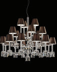 Close-up of Italamp Prezioso crystal suspension chandelier with brown shades, luxury hanging light from Italy available at Spacio India retail stores and online.