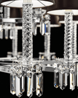 Detail view of twisted crystal stem and prism cut glass drops on Italamp Prezioso suspension light, premium Italian chandelier lighting at Spacio India.